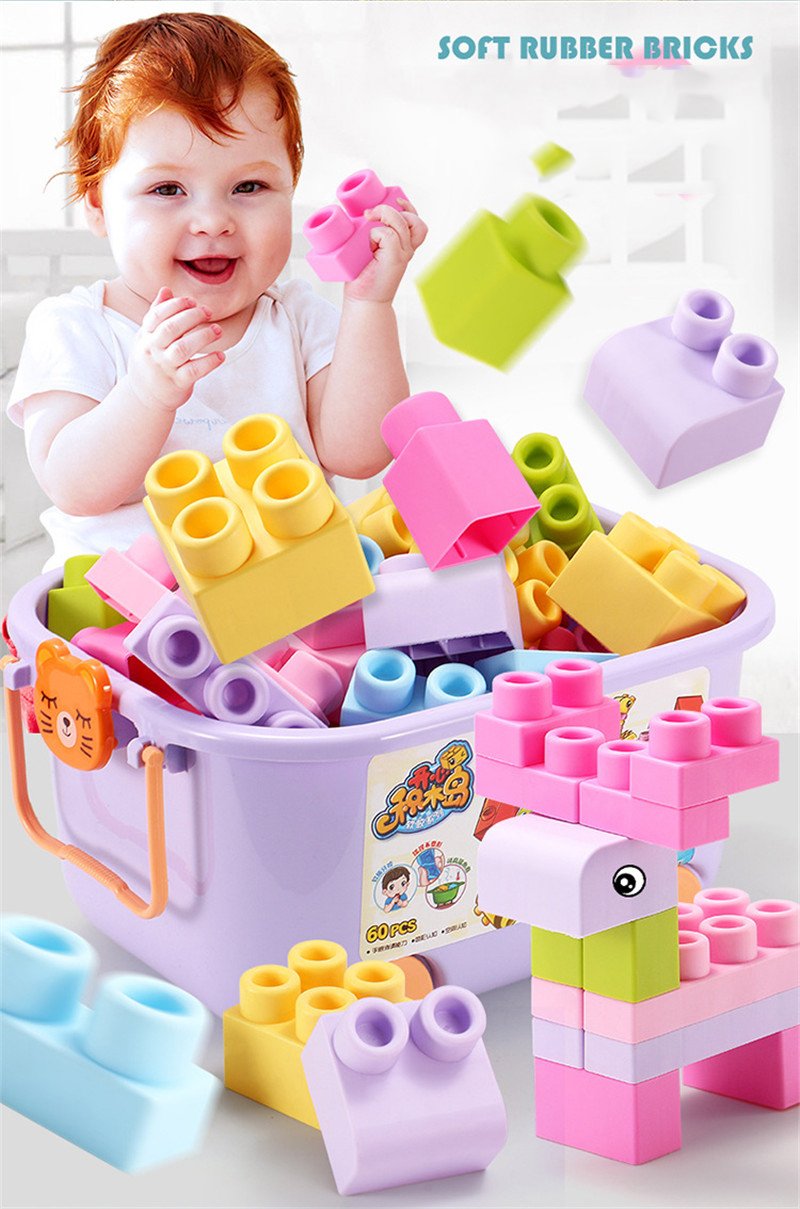 Baby Soft Plastic Large Size Particle Bricks Compatible Touch Hand Teethers Blocks DIY Rubber Building Block Education Toy - Image 4