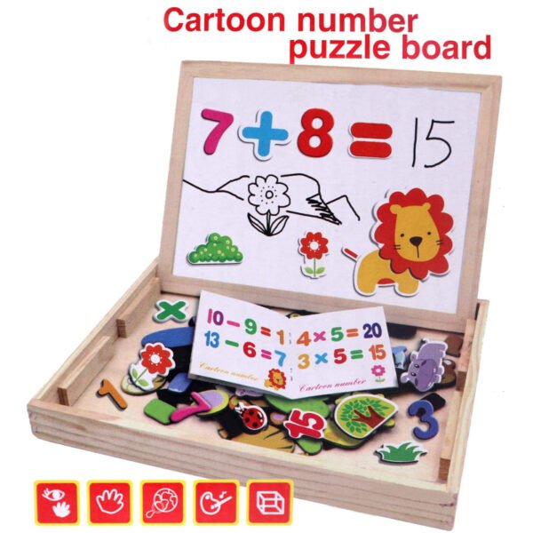 Wooden magnetic black and white board with cartoons and numbers
