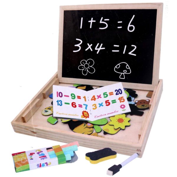 Wooden Magnetic Black And White Board With Cartoons And Numbers - Image 2