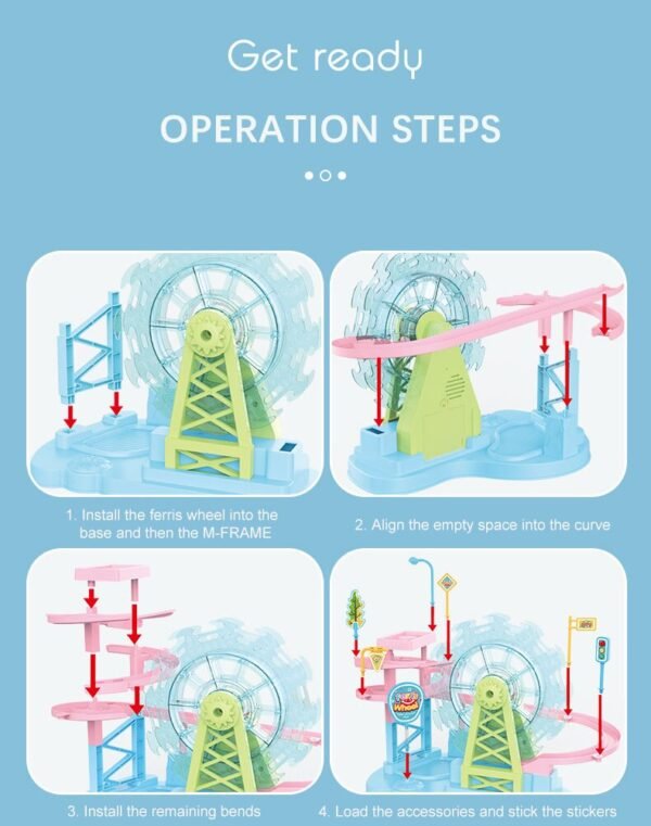 Electric Ferris Wheel Slide Railcar Track Toy With Music Light Assembling Play Interactive Educational Toy - Image 9