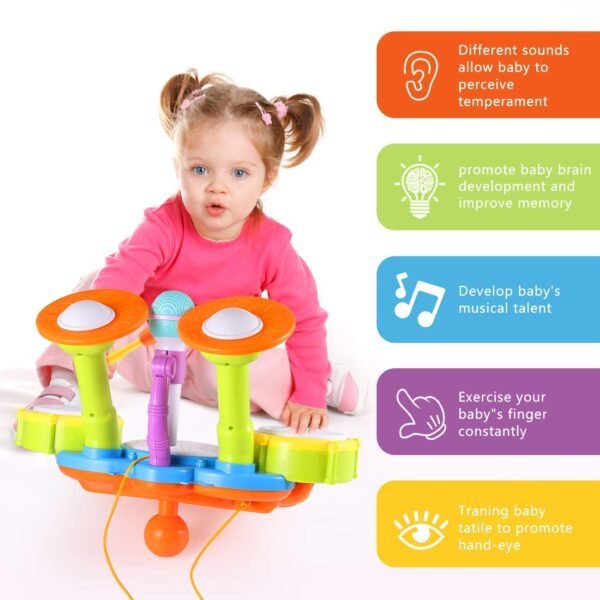 Kids Drum Set Toddler Toys With Adjustable Microphone Musical Instruments Playset - Image 4