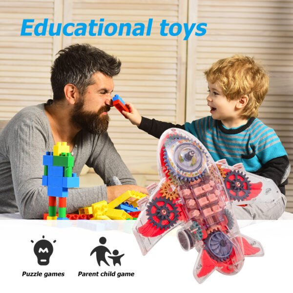 Electric Transparent Body Airplane Rotating Mechanical Gear Plane With Music Light Luminous Flashing Toy - Image 7
