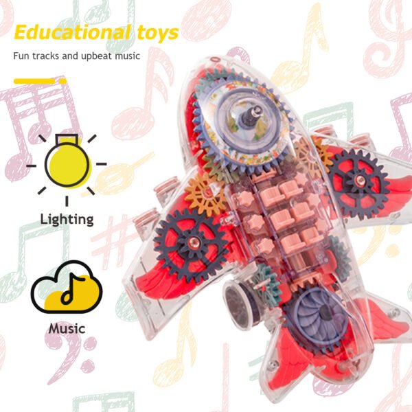 Electric Transparent Body Airplane Rotating Mechanical Gear Plane With Music Light Luminous Flashing Toy - Image 9