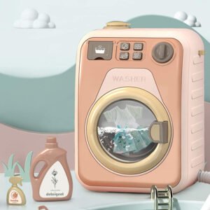 Mini electronic washing machine with light sound pretend laundry appliances