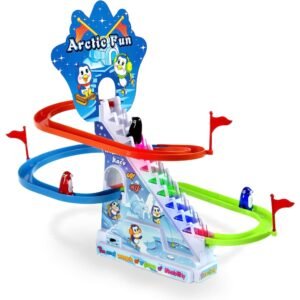 Penguin slide race tranch with music and lights