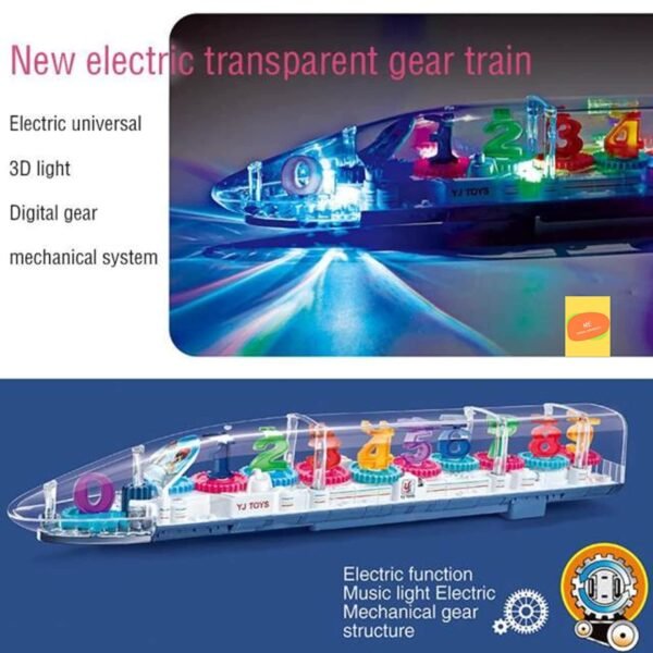 Transparent Gear Train Toy For Kids With Music 3D Lights And Sound, Bump N Go Action, Musical Electric Train Toy For Kids - Image 7