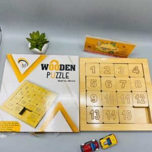 Wooden fifteen digit tiles moving puzzle educatioal toy