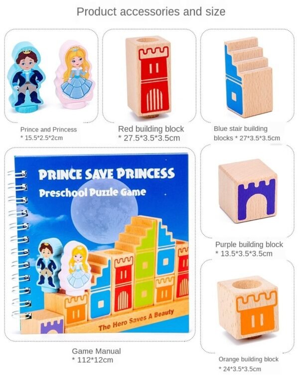 Wooden Building Blocks Toy Prince Save The Princess Interactive Game For Kids 3d Blocks - Image 4